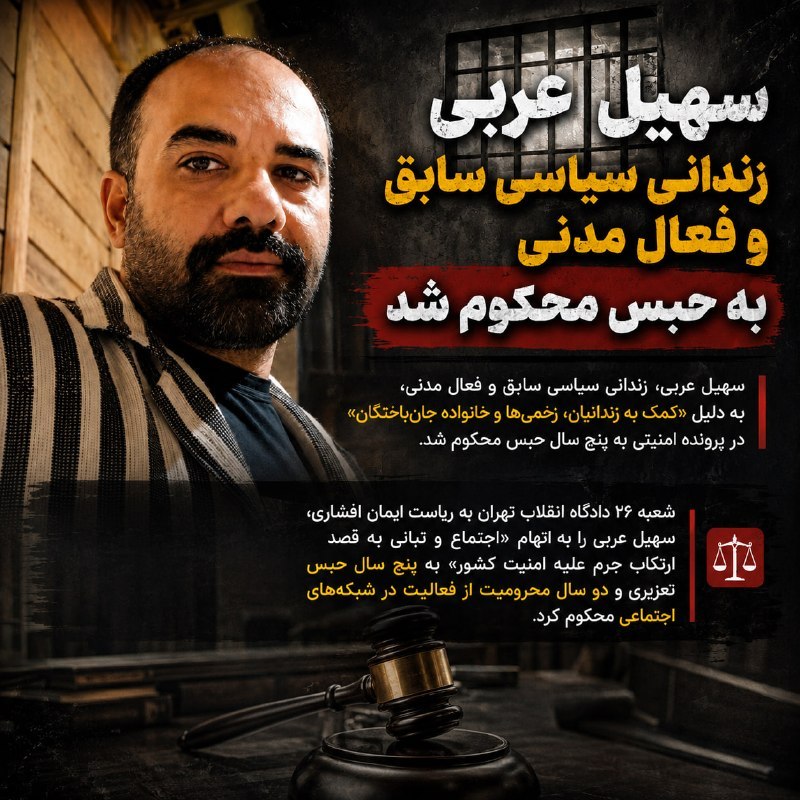 پیشتازان راه آزادی ایران: سهیل عربی، زندانی سیاسی سابق و فعال مدنی، به دلیل «کمک به زندانیان، زخمیها و خانواده جانباختگان» در پرونده امنیتی به پ