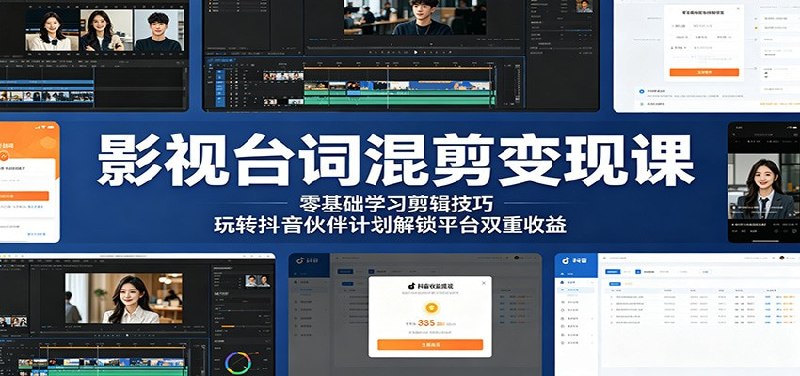 📌 #抖音  | 活动线报 · 返佣平台✍️ 《影视台词混剪变现课 零基础学习剪辑技巧 玩转抖音伙伴计划解锁平台双重收益》📖 项目介绍