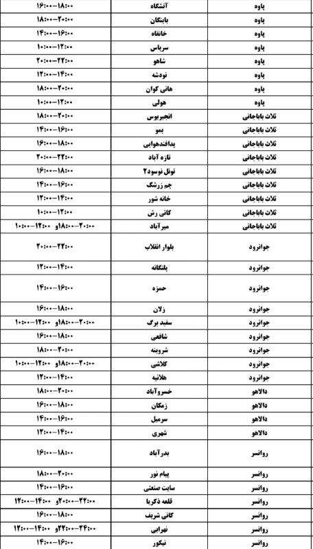 کلاغ اورامانات: 🔊 #اطلاعیه| برنامه احتمالی قطع برق در شهرستان های اورامانات فردا شنبه 1 شهریور 1405● فیدر #هلانیه و #پلنگانه (12الی14)● 
