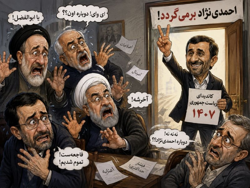 ظهور نزدیک است1⃣: احمدی برمی‌گرده؟#کاریکاتور_هوشنگی شماره ۱۱۶#خیانت_خواص