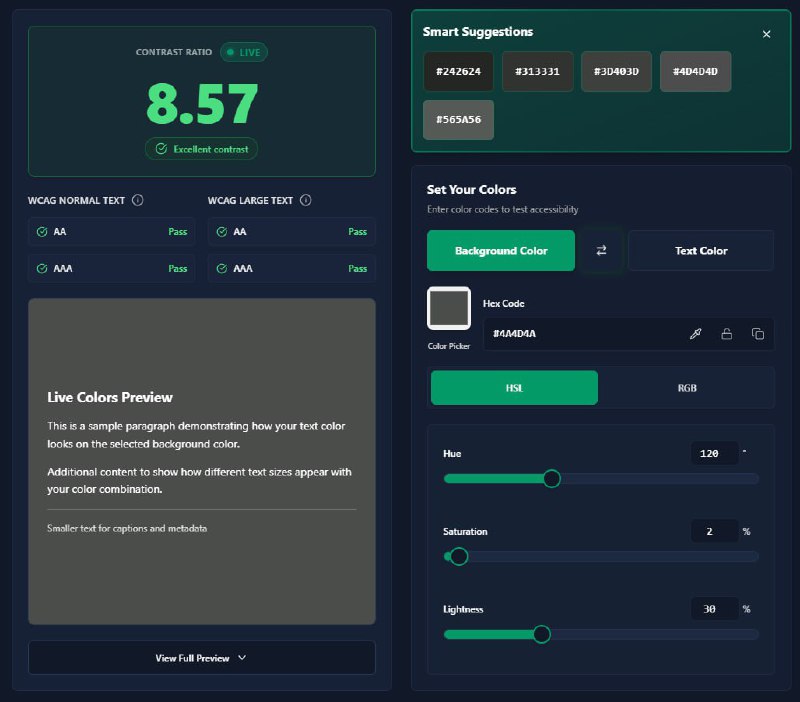🍭  #无障碍辅助 #设计工具 #色彩检测 #AI应用🏵  Smart Color Contrast Assistant - AI驱动WCAG对比度检查🍥 简介