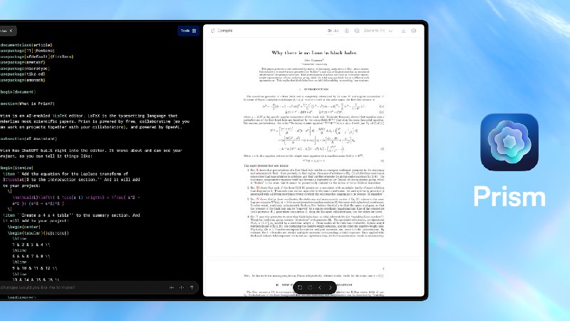 🤖 OpenAI 发布 AI 原生科研协作平台 Prism，集成 GPT-5.2 模型OpenAI 于 1 月 27 日推出 AI 原生科研工作空间 Prism