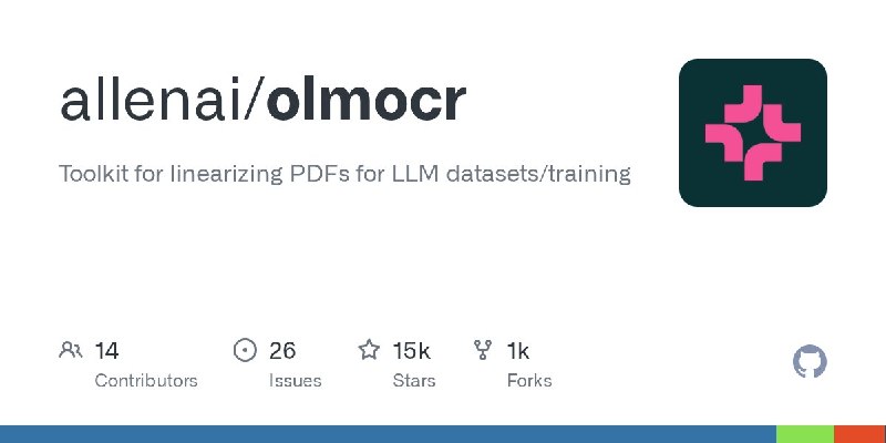 🍭 #PDF处理 #数据清洗 #大模型训练🏵 Olmocr - PDF文档转换为LLM训练数据🍥 简介
