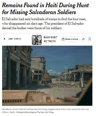 ️🇸🇻🇭🇹 NYT: שרידים שרופים נמצאו בהאיטי שישה ימים לאחר שארבעה טכנאי תעופה מסלבדור נעלמו במהלך מארב כשהם פ…