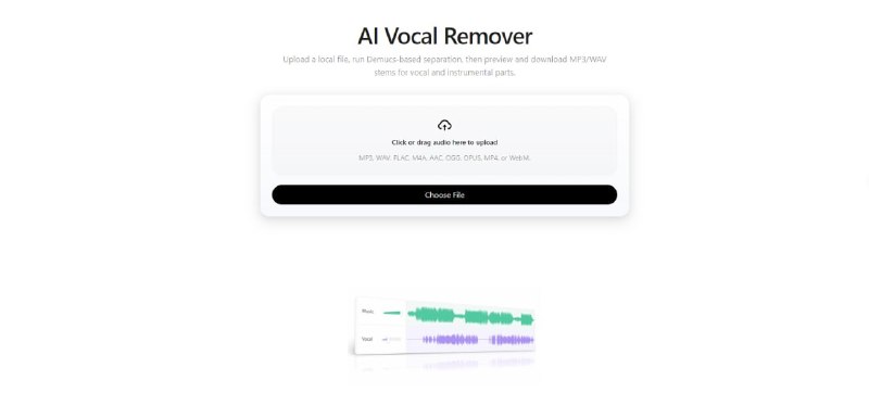 #伴奏 #音频 AI Vocal Remover 在线 AI 人声分离工具，可将歌曲中的人声与伴奏分离，支持 MP3、WAV、FLAC、M4A、AAC、OGG、OPUS、MP4、WebM 等多种音视频格式，上传文件后会在云端进行处理，支持在线试听效果，并可在一小时内保存为 MP3 和 WAV 格式，免费使用，无需注册