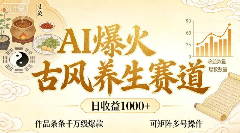 📌 #短视频 ✍️ 《AI爆火古风养生赛道 日收益1k+单条作品点赞破万+ 可矩阵多号操作》📖 项目介绍