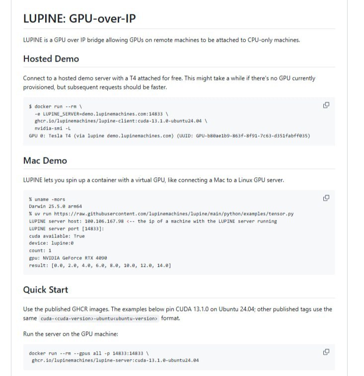 🍭 #GPU虚拟化 #远程计算 #算力共享🏵 LUPINE - 远程GPU算力网络桥接工具🍥 简介