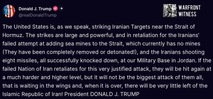 ️🇺🇸🇮🇷 US President Trump said the strikes on Iranian targets was a response to Iran's attempts to addin…