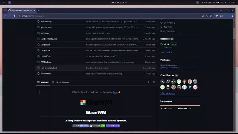💻 GlazeWM - Windows 平铺窗口管理器▎软件平台