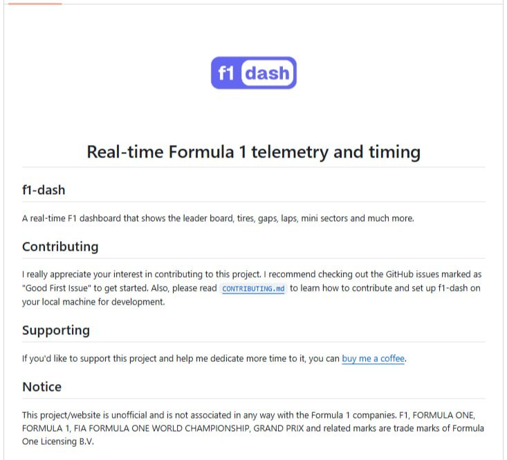 🍭 #赛车数据 #实时监控🏵 f1-dash - 实时F1数据看板🍥 简介