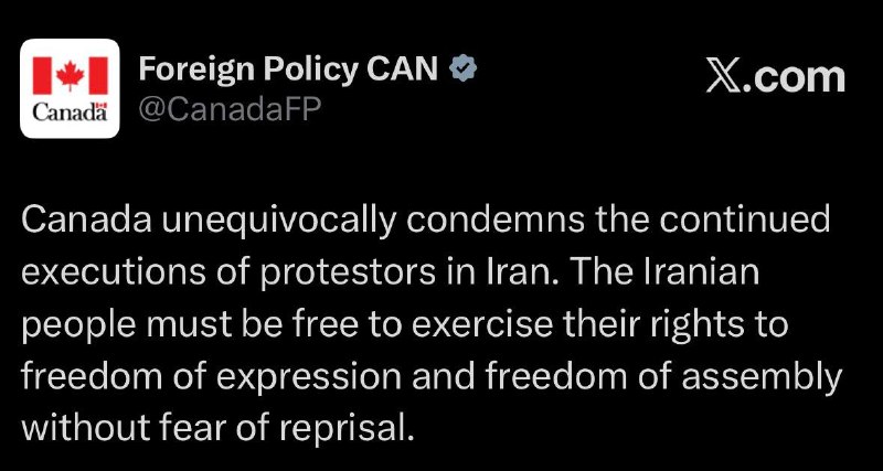 ️🇨🇦🇮🇷 קנדה גינתה את המשך הוצאתה להורג של מפגינים באיראן: