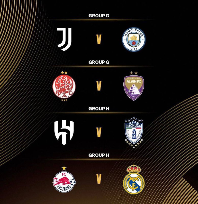🏆Fifa Club World Cup 2025 :Club WC 01 : Wydad AC vs Al Ain 3 PMClub WC 02 : Juventus vs Man City 3 PMClub WC 03 : Al Hilal vs CF Pachuca 9 PMClub WC 04 : FC Salzburg vs Real Madrid 9 PM