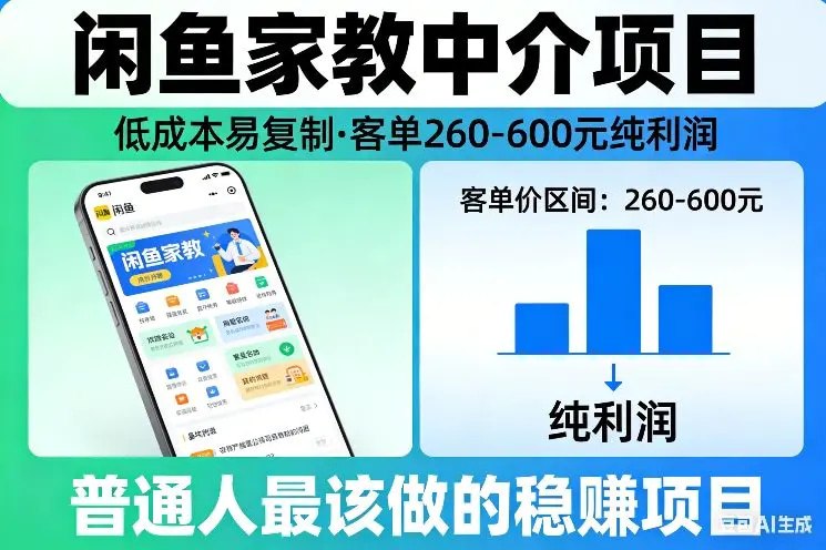 📌 #闲鱼 ✍️  《闲鱼家教中介项目 低成本易复制 客单260-600不等纯利润》💡  项目介绍