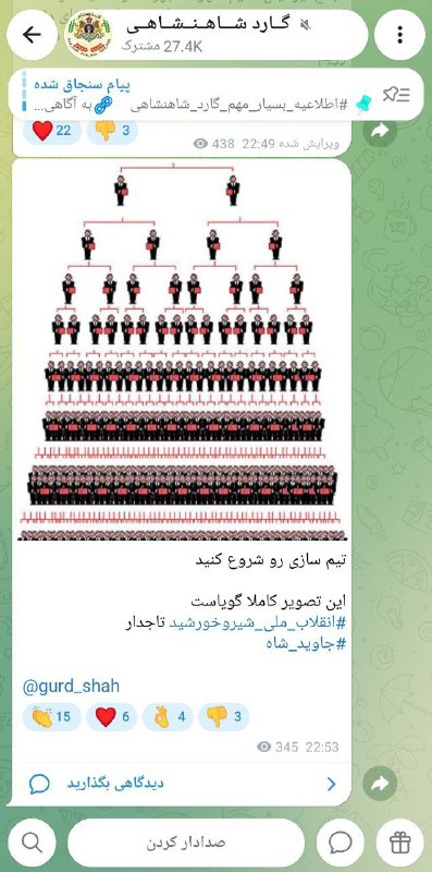 خسرو انوشیروان: روی هیچکدام از گردانندگان یا اعضای به اصطلاح ارشد مجموعههای اینچنینی نظیر #گارد_شاهنشاهی یا #کمپین_بازگشت_شاهزاده، طی