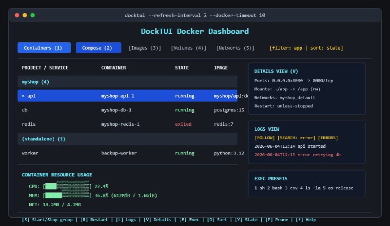 🍭 #Docker #终端工具🏵 DockTUI - 容器镜像管理工具🍥 简介