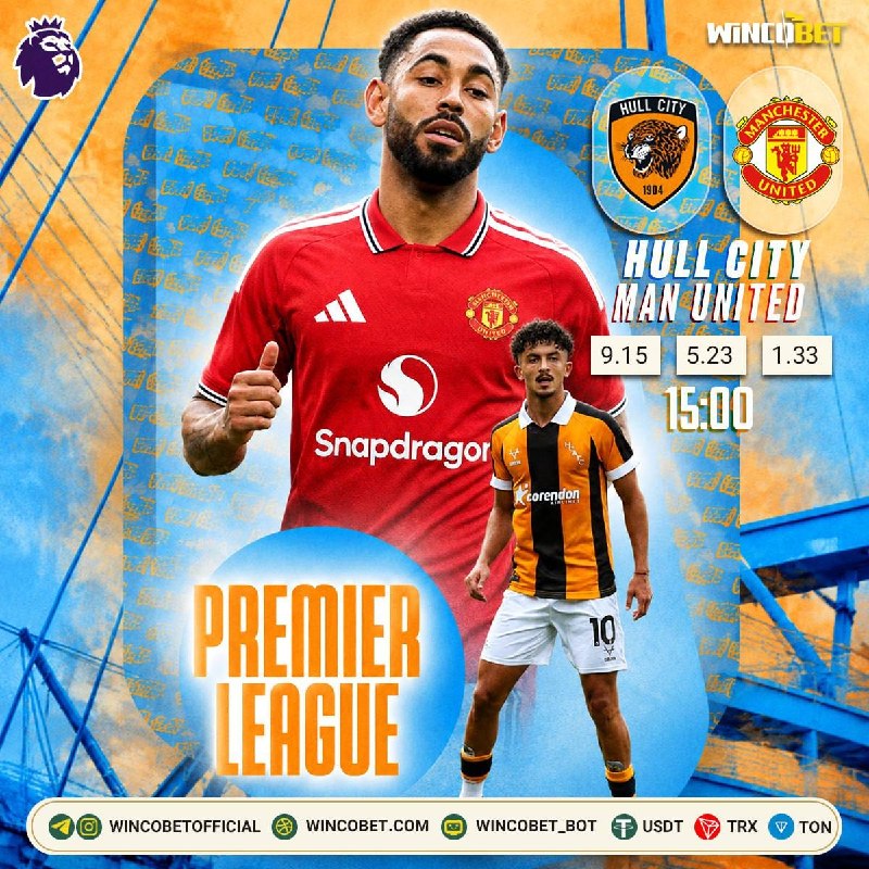 wincobet: 🟠 Hull - 🔴 ManUtd🟣 هفته‌اول پریمیرلیگ⏰ شنبه‌ ساعت ۱۵:۰۰🏟 استادیوم MKM⚽️ هال‌سیتی – منچستریونایتد؛ تقابل تیم تازه‌صعودکرد