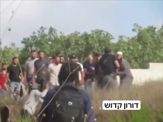 התכתשות בידיים ואחר כך בנשק...רגע תגובה ממרחק אפס לתקיפת המתנחלים על אדמות פלסטיניות בכפר טל שליד שכם, שהבי…