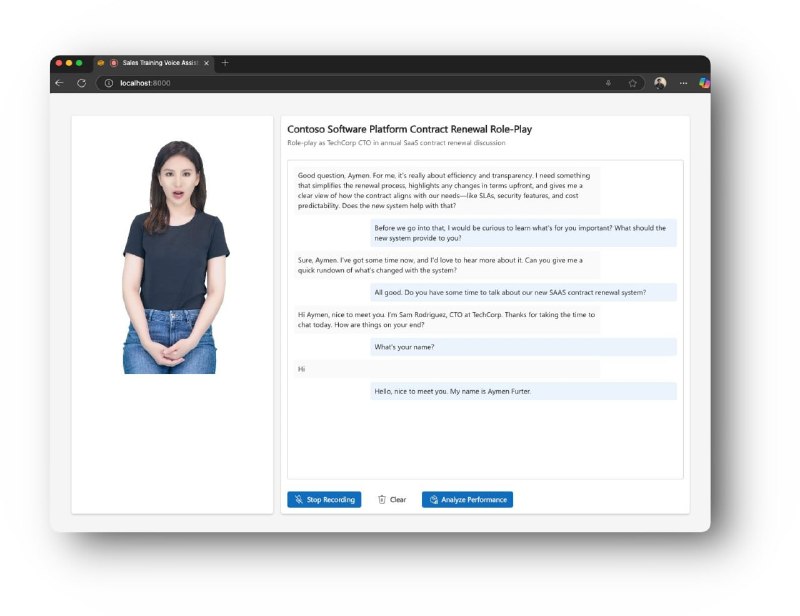 🍭 #Azure #人工智能 #销售辅助🏵 Voice Live API Salescoach - 基于AI的实时销售模拟训练🍥 简介