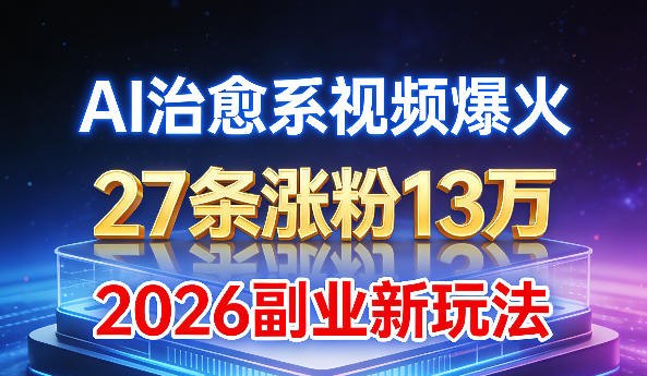 📌 #短视频 ✍️ 《AI治愈系视频爆火 27条涨粉13W 2026新手副业新玩法》📖 项目介绍
