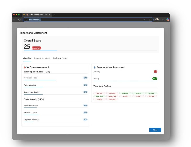 🍭 #Azure #人工智能 #销售辅助🏵 Voice Live API Salescoach - 基于AI的实时销售模拟训练🍥 简介