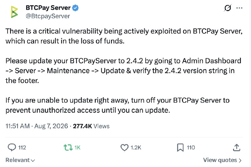 گرد آتش - Round the Fire: یکی از باگ های مهمی که تو این کمپین پیدا شده مربوط به BTC Pay Server هستش که خود پروژه هم تاییدش کرده و میگه که همین الا