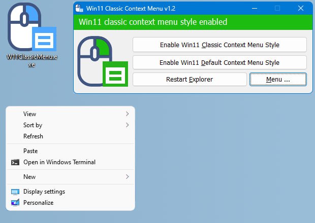 #Windows #右键 #美化 Windows 11 Classic Context Menu Windows 11 恢复经典右键菜单工具，可以避免每次右键都要点击「显示更多选项」的情况，通过封装注册表切换逻辑，无需手动编辑注册表，即可一键启用或还原经典菜单样式，重启文件资源管理器后方可生效，免费易用，绿色免安装