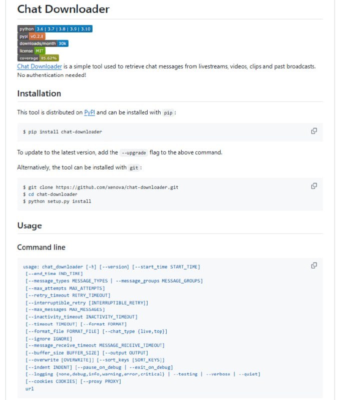 🍭 #数据抓取 #直播工具🏵 Chat-downloader - 直播与视频弹幕提取工具🍥 简介