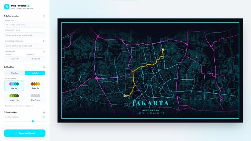 🍭 #地图生成 #平面设计 #海报工具🏵 MapToPoster - 自定义地图艺术海报生成器🍥 简介
