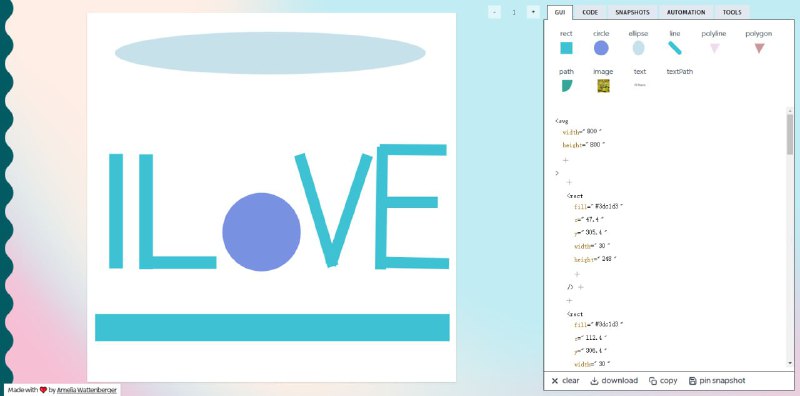 #SVG SVG.wtf SVG 互动编辑工具，特点是可通过拖拽的方式添加元素，如 rect、circle、ellipse、line、polyline、polygon、path、image、text 和 textPath，并且可以自由调整比例和缩放，实时预览渲染结果，支持导出文件和复制代码，完全免费，无需注册