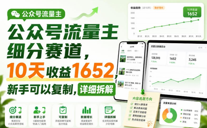 📌 #公众号  | 活动线报 · 返佣平台✍️ 《公众号流量主细分赛道 10天收益1652 新手可以复制 详细拆解》📖 项目介绍