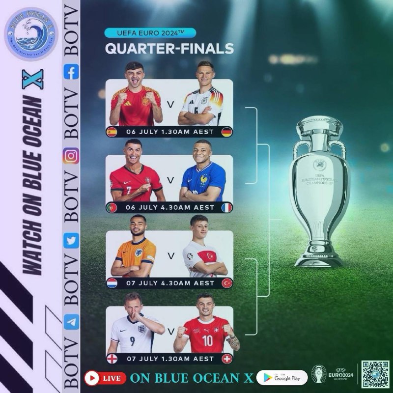 EURO 2024 Quarter Finals ⚽️⚽️ ပွဲစဉ် ၄ ပွဲကို ဒီအပတ်မှာ ဘော်လုံး ချစ်တဲ့ ပရိသတ်တွေတွက် ရင်ခုန်စိတ် လုပ်ရှားစွာ စောင့်မျှော်ရင်း ကြည့်ရူ့အားပေးဖို့ ကြိုတင်ပြီး အသိပေးပါရစေ 😊😊Spain vs Germany 10:30PM 5/7/2024Portugal vs France 1:30AM 6/7/2024England vs Switzerland 10:30PM 7/7/2024Netherlands vs Türkiye 1:30AM 7/7/2024xxxxxxxxxxxxxxxxxxxxxxxxxxxxxxxxxxxxxxxxxxxxxxxxxxxx🔷 စုံလင်လှတဲ့ ရုပ်သံလိုင်းများနဲ့ နာမည်ကြီး ကမ္ဘာ့ အားကစားပွဲ စဉ်များအားလုံးကို BLUE OCEAN X တစ်နေရာတည်းကနေ တိုက်ရိုက်ကြည့်ရှုလိုက်ပါ။🔷 နေ့စဉ်နဲ့အမျှ ထုတ်လွင့်ပြသနေနသော နိူင်ငံတကာ အားကစားပွဲစဉ်များအားလုံးကိုလဲ Blue Ocean TV Service မှာ ၉၀:/: ရာခိုင် နူန်း UHD , FHD , HD ENGLISH အသံထွက် ရုပ်သံလိုင်းများဖြင့်ကြည့်ရူ့ခံစားနိူင်ပါသည်။🔷 Channels တော်တော်များများကိုလဲ 70:/: EPG ထည့်သွင်းပေးထားတဲ့အတွက်ကြောင့် မတူညီနိူင်တဲ့ အရသာတွေနဲ့ ကြည့်ရူ့ခံစားရမှာဖြစ်ပါတယ်။🔷 အကောင့် သက်တမ်းတိုးခြင်း၊ အကောက်သစ်ဝယ်ယူလိုခြင်းများအတွက် နေ့စဉ် မနက် [ ၉ ] နာရီမှ၊ ညနေ [ ၇ ] နာရီအထိ ဆောင်ရွက်ပေးပါသည်။🔷 အဆင်မပြေတာ အခက်အခဲတစ်စုံတစ်ရာရှိပါကလည်း Page Messenger မှတစ်ဆင့်မေးမြန်းနိုင်ပါကြောင်း ရိုသေလေးစားစွာ အသိပေးအပ်ပါသည်။🔷 TELEGRAM CHANNEL       