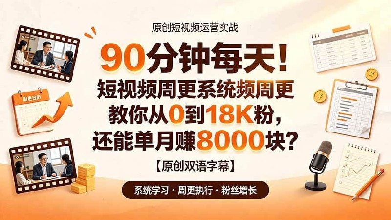 📌 #短视频  | 活动线报 · 返佣平台✍️ 《90分钟每天！短视频周更系统教你从 0 到 18K 粉 还能单月赚 8000 块？》📖 项目介绍