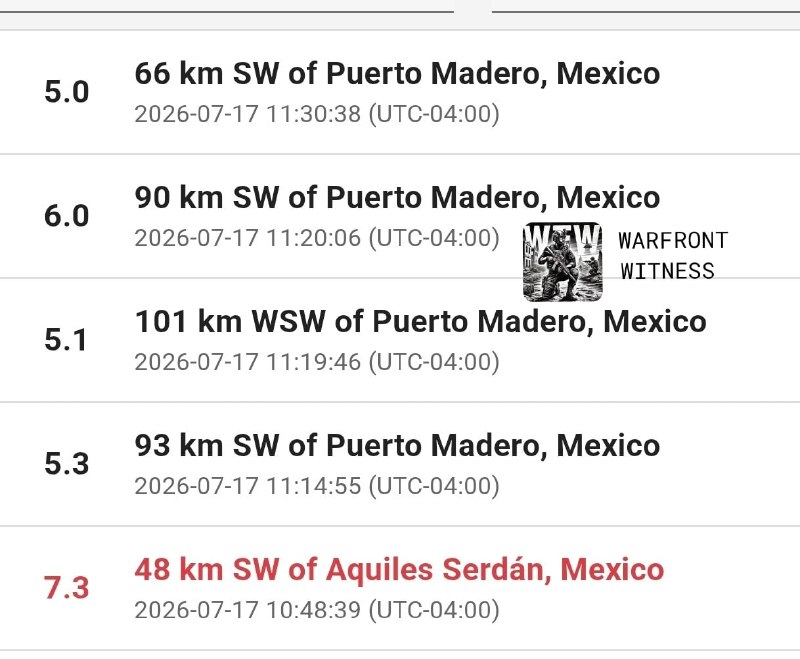 ️🇲🇽 ארבע רעידות אדמה בעוצמה של 5.0 ומעלה, יחד עם אחת בעוצמה של 6.0, נרשמו במקסיקו בעקבות רעידת האדמה בעוצ…