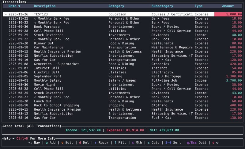 🍭 #Rust #TUI #财务管理🏵 Budget_tracker_tui - 基于终端的财务收支管理工具🍥 简介