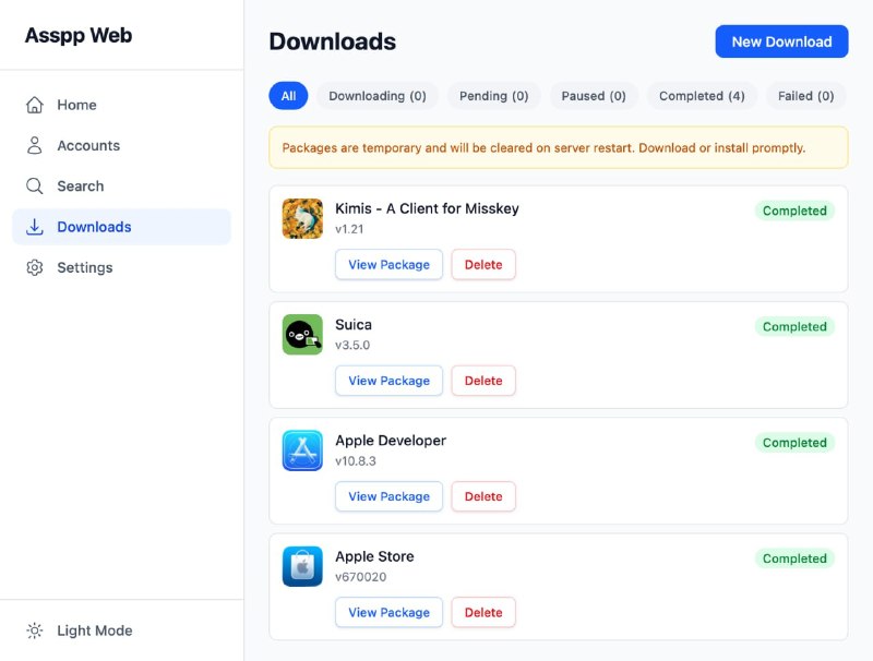 #iOS #IPA #开源 AssppWeb iOS 应用获取与管理工具，主要用于在 App Store 之外获取和安装 iOS 应用，只需使用 Apple ID 进行身份验证，搜索应用并获取许可证，即可将 IPA 文件直接安装到设备上，所有应用数据通过 Apple 官方接口和 CDN 获取，支持多账号管理与跨区 App Store 访问，账号信息与 Cookie 仅保存在本地 IndexedDB 中，保证数据隐私，免费开源