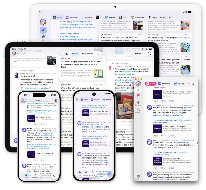 #社交 #聚合 #开源 Flare 多社交平台聚合客户端，可将 Mastodon、Misskey、Bluesky、X（Twitter）以及 RSS 订阅等信息源整合到统一界面中进行管理，实现统一时间线浏览与内容发布，并提供智能翻译、内容摘要等功能，数据保存在本地，免费开源，适用于 Android / iOS / Windows 系统
