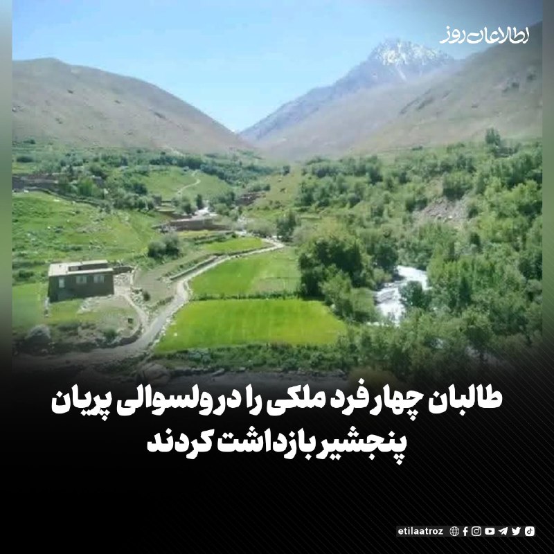اطلاعات روز | Etilaatroz ✔: منابع محلی در پنجشیر می‌گویند طالبان چهار فرد ملکی را از ولسوالی پریان این ولایت بازداشت نموده‌اند.منابع از ولسوالی پریا
