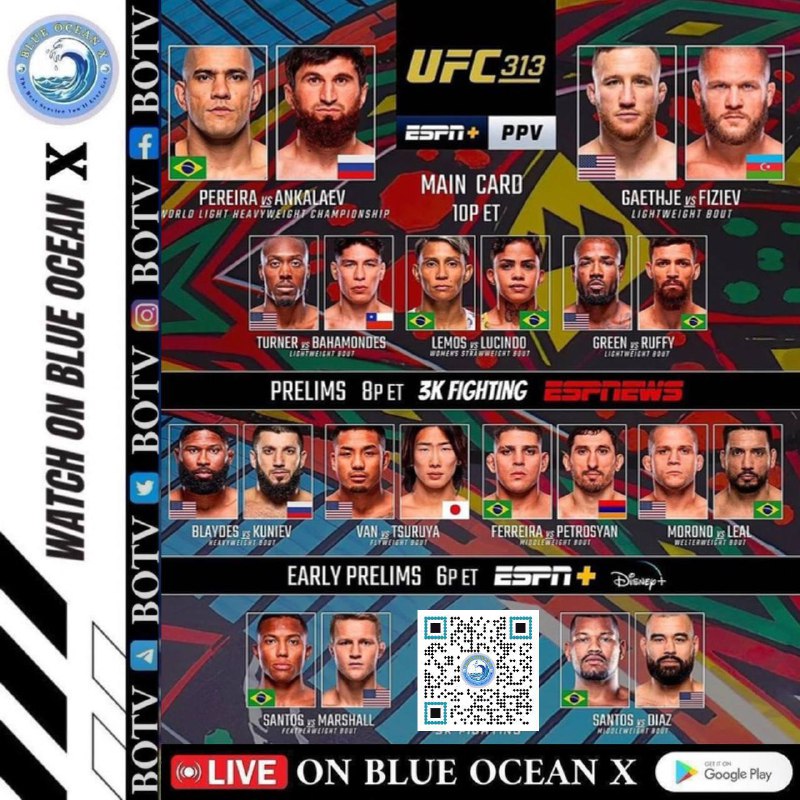 UFC 313 ပွဲစဉ် အသေးများ စတင်ထိုးသတ်နေပါပြီ 👊v👊 👊Joshua Van vs Rei Tsuruya ပွဲစဉ်ကတော့ 6 ပွဲမြောက်မှာ စတင်ပါမည်။ အတူအားပေးကြမယ်နော် မိတ်ဆွေတို့ 😊BLUE OCEAN X LIVE STREAM 📺