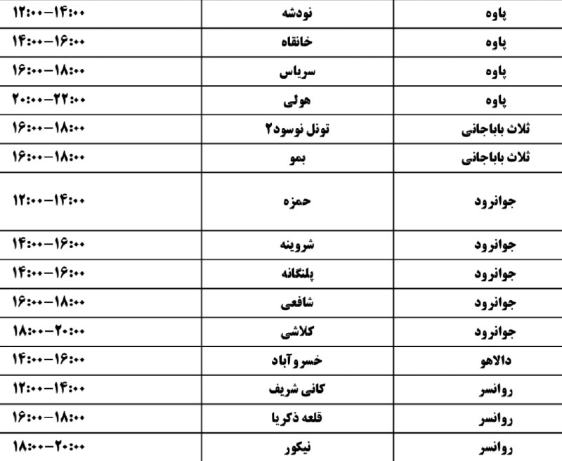 کلاغ اورامانات: #اطلاعیه/ زمانبندی قطع برق در شهرستان های اورامانات فردا #شنبه 14 شهریورماه ۱۴۰۵🔹 فیدر #حمزه (12الی14 )🔹فیدر #شروینه (14