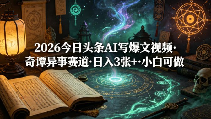 📌 #今日头条  | 活动线报 · 返佣平台✍️ 《2026今日头条AI写爆文视频 奇谭异事赛道 日入3张+ 小白可做》📖 项目介绍
