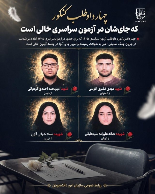 آژانس خبری رکنا | Rokna NEWS Agency: 🔶 تصویر ۴ شهید داوطلب #کنکور ۱۴۰۵ @ROKNA_NEWS