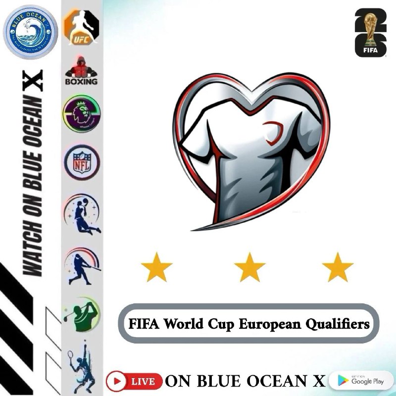၆ လပိုင်း ၁၁ ရက်နေ့ ည FIFA World Cup European Qualifiers ပွဲစဉ်များကို BLUE ICEAN X ရုပ်သံလိုင်းကနေ ထုတ်လွင်ပြသပေးသွားမည်ဖြစ်ပြီး ပွဲစဉ်တိုင်းကို တစ်နေရာတည်း မှာတစ်ပြိုင်တည်း ကြည့်ရူ့နိူင်ပါကြောင်း ကြိုတင်ပြီး အသိပေးပါရစေ ☺️ FIFA World Cup European Qualifiers ပွဲစဉ်များကို AU Optus Sports Group က​နေဝင်ရောက်ကြည့်ရူ့နိူင်ပါသည်။LIVE ON AU OPTUS SPORTS ⚽️Netherlands v MaltaFIFA World Cup European QualifiersTue, Jun 10, 2025 2:34 PM EDTSerbia v AndorraFIFA World Cup European QualifiersTue, Jun 10, 2025 2:34 PM EDTLatvia v AlbaniaFIFA World Cup European QualifiersTue, Jun 10, 2025 2:34 PM EDTSan Marino v AustriaFIFA World Cup European QualifiersTue, Jun 10, 2025 2:34 PM EDTRomania v CyprusFIFA World Cup European QualifiersTue, Jun 10, 2025 2:34 PM EDTFinland v PolandFIFA World Cup European QualifiersTue, Jun 10, 2025 2:34 PDT🔷 GOOGLE PLAY SORE       