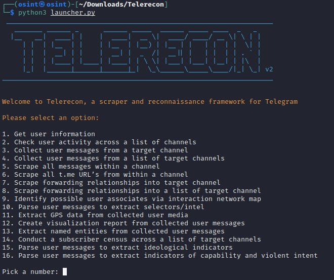Telerecon 是一款全面的开源情报（OSINT）框架，用于 Telegram 的研究、调查和数据抓取