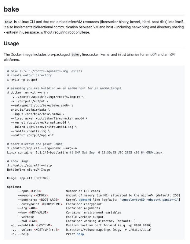 🍭 #Linux #虚拟化 #微型虚拟机🏵 Bake - Linux用户态微型虚拟机管理工具🍥 简介