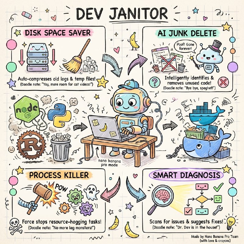 🆔  软件名称：Dev Janitor⭐️  软件功能：AI对话➡️  支持平台：#Windows #macOS #Linux📁  软件简介：一款帮助开发者清理开发过程中的各种遗留文件、管理本地开发工具，并检查常见的环境问题的工具