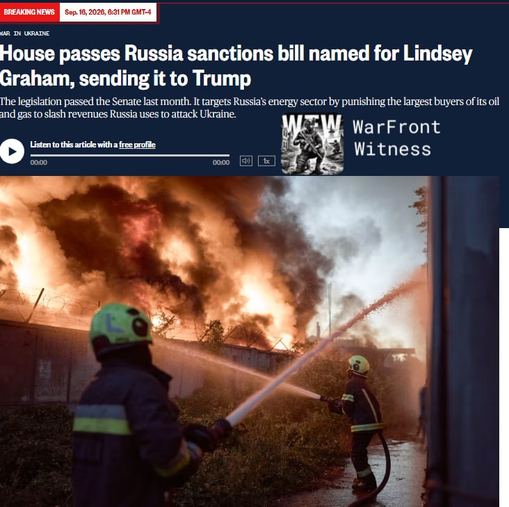 ️🇺🇸🇺🇦🇮🇷🇷🇺 NBC: בית הנבחרים העביר הצעת חוק המטילה סנקציות חדשות על רוסיה ואיראן בהצבעה של 262-159, ושלחה אותה לדסק הנשיא טראמפ, לאחר שניקתה את הסנאט 86-11 בחודש שעבר מהחוק של רוסיה ו-Sanham, בשם Gradl O. 2026 לכבוד הסנאטור המנוח, מכוון למגזר האנרגיה של רוסיה על ידי התרת מכסים של עד 100% על מדינות כמו סין והודו שממשיכות לרכוש כמויות משמעותיות של נפט וגז רוסיים, במטרה לצמצם את ההכנסות ממימון מלחמת מוסקבה באוקראינה.