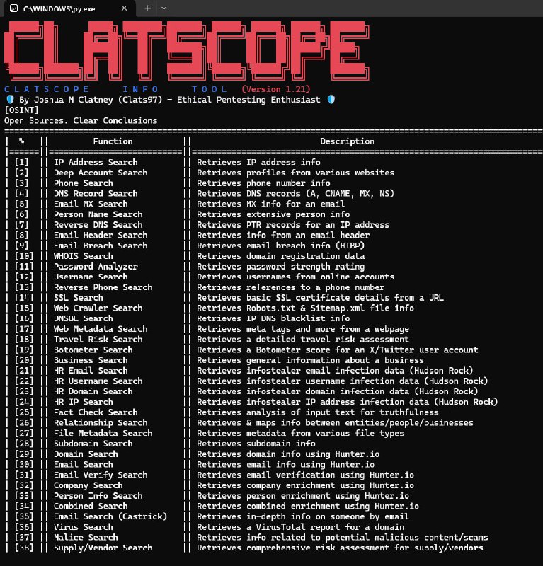 🍭 #OSINT #信息搜集 #安全工具🏵 ClatScope - 多功能开源OSINT信息侦查工具🍥 简介