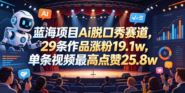 📌 #短视频  | 活动线报 · 返佣平台✍️ 《蓝海项目Ai脱口秀赛道 29条作品涨粉19.1w 单条视频最高点赞25.8w【详细教学】》📖 项目介绍