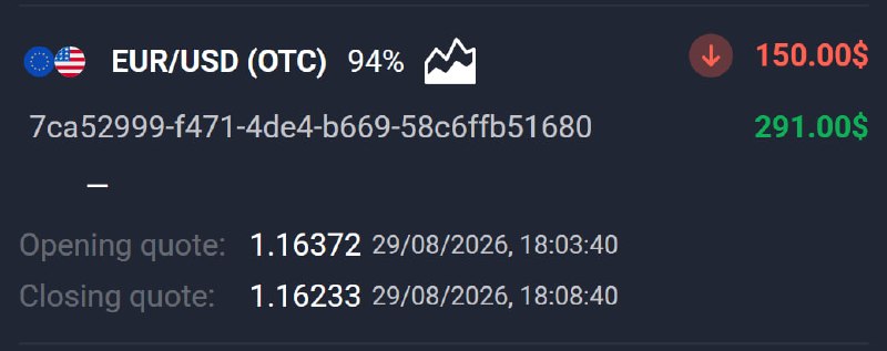 Trading Quotex Signals: 📊 EUR/USD (OTC) 🕘 5 MINUTES 💵 Use 150 from balance ➡️ CLICK HERE AND REGISTER✅ TRADE CLOSED IN PROFIT!💵 BALANCE: $367,20