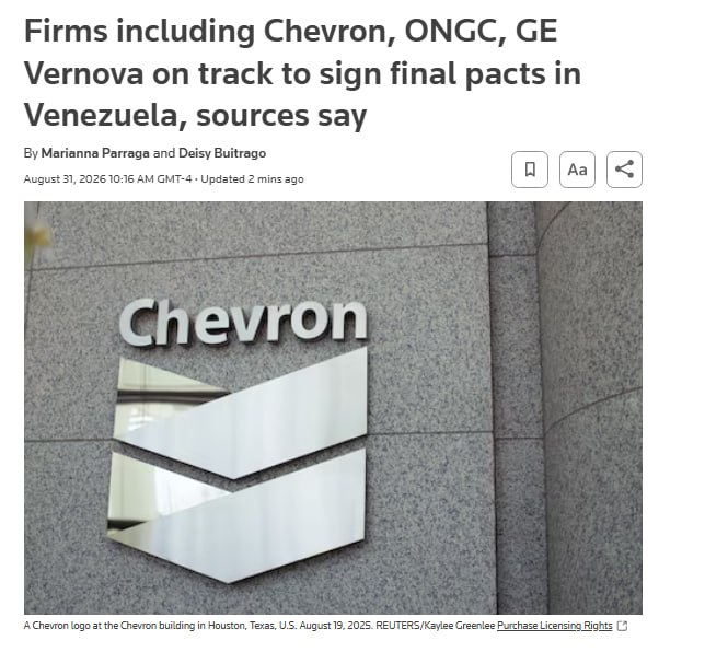 ️🇺🇸🇻🇪 רויטרס: שברון, GE Vernova, הודו ONGC, איטליה Eni וקולומביה GeoPark בדרך לחתום על הסכמים סופיים בו…